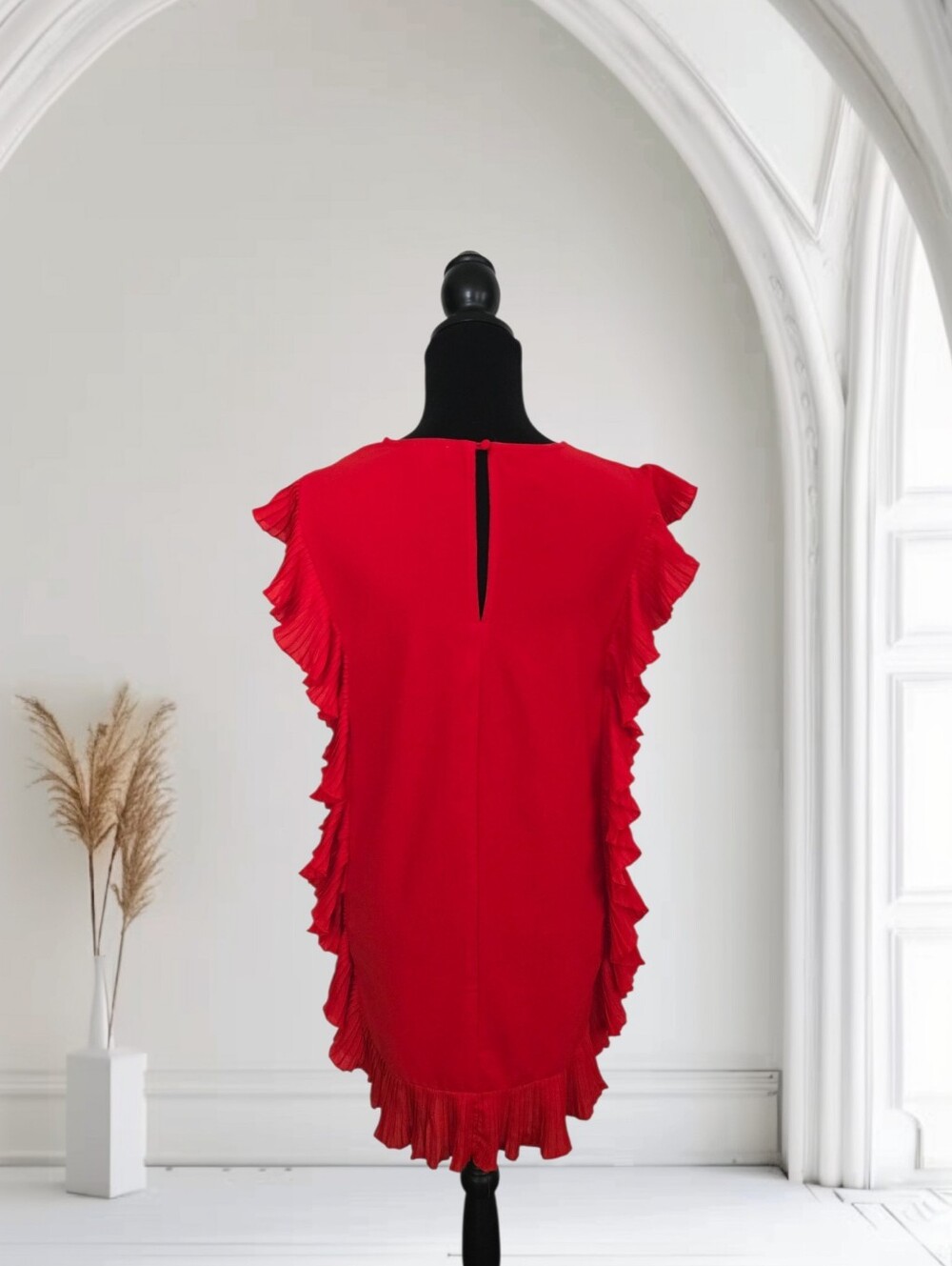 TCEC Red Pleated Ruffle Mini Dress, Size M - Picture 4 of 6